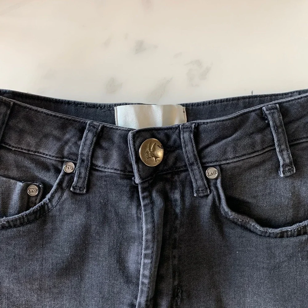 One‎ Teaspoon Bonitas Black Swan High Waist Denim Shorts Frayed Bottom  size 22